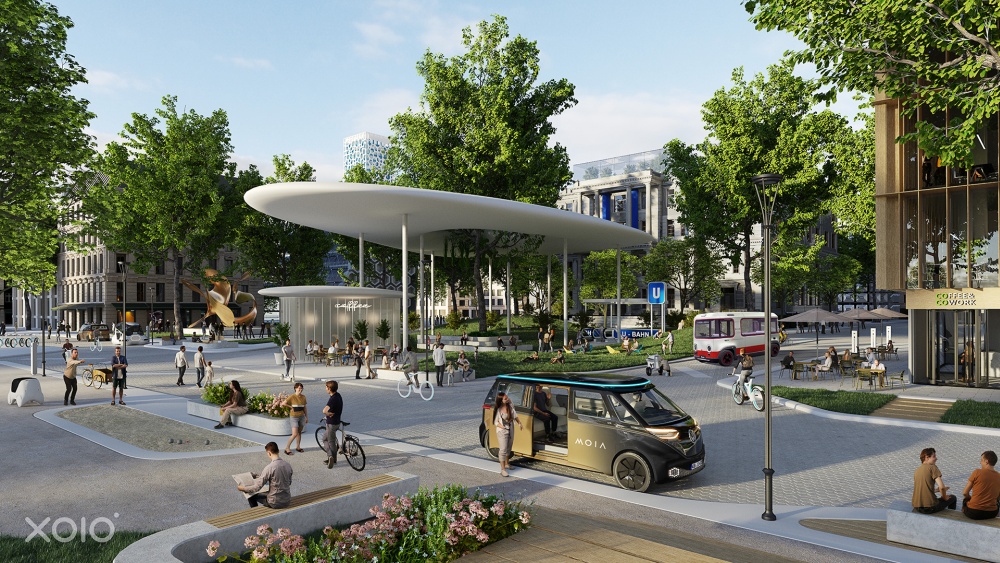 Visualisierung des Zukunftsszenarios von MOIA und HOCHBAHN